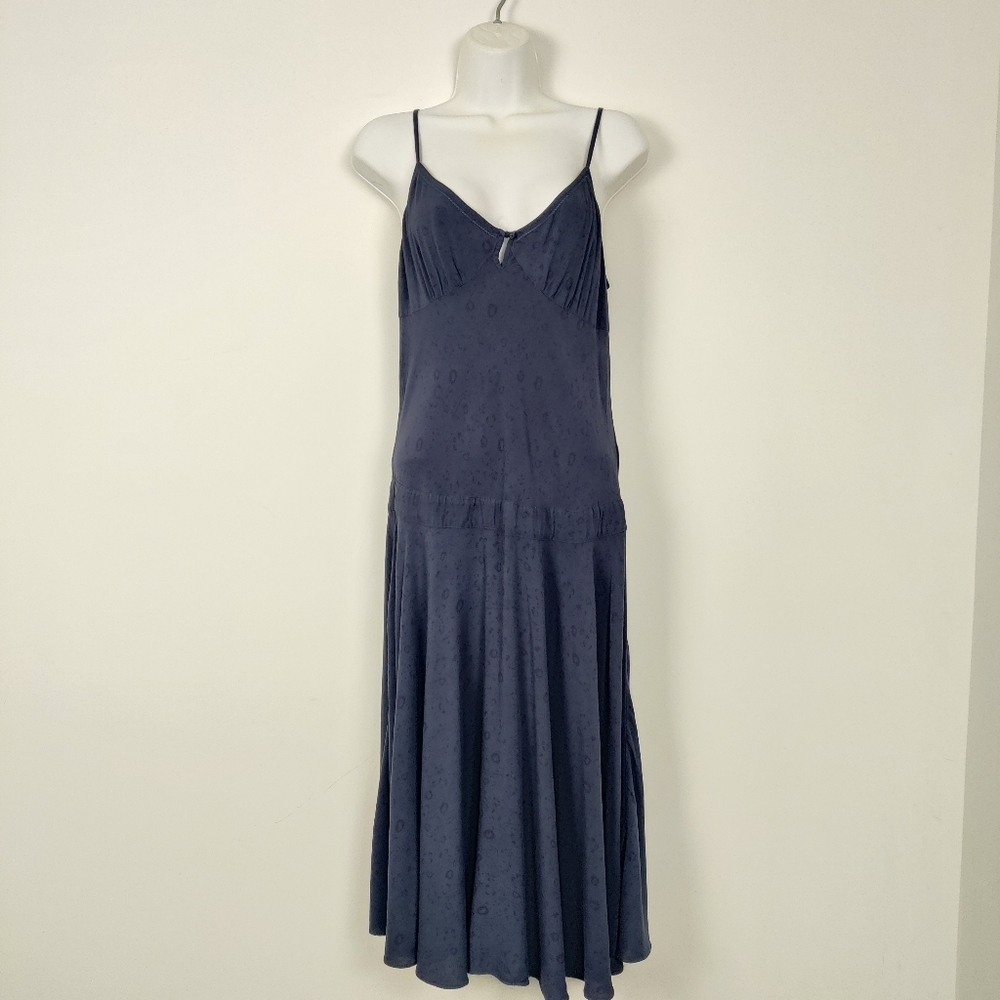 Women's Spaghetti Strap Midi Dress in Blue Black Size Large Dainty Y2K Whimsical